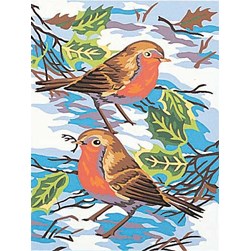 kit Canevas - Petits trous Luc Création Rouge-gorges sur le sol enneigé