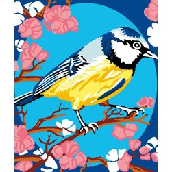 kit Canevas - Petits trous Luc Création Mésange sur la branche aux fleurs roses