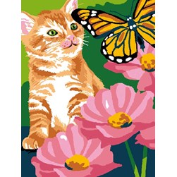 kit Canevas - Petits trous Luc Création Le chat roux au papillon