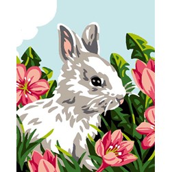 kit Canevas - Gros trous Luc Création Lapin blanc dans les fleurs
