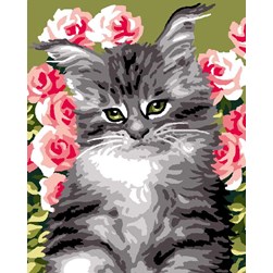 kit Canevas - Petits trous Luc Création Tendre chaton angora