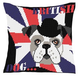 Coussin au demi point Luc Création Bulldog anglais
