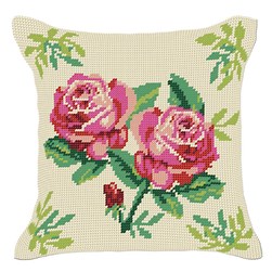 Coussin au demi point Luc Création Roses redoutés