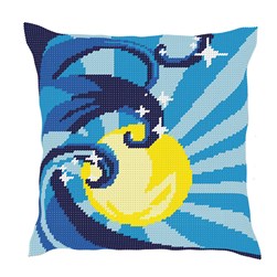 Coussin au demi point Luc Création Le soleil dans la vague