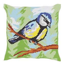 Coussin au demi point Luc Création L'oiseau du sapin