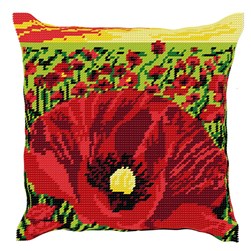 Coussin au demi point Luc Création Le coquelicot du champ