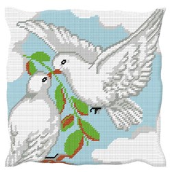 Coussin au demi point Luc Création Les colombes de la liberté