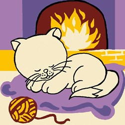 kit Canevas - Gros trous Luc Création chaton au coin du feu