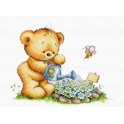 kit Point de croix Luca-S Ourson arrose ses fleurs