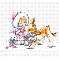 kit Point de croix Luca-S Le veau et la petite fille