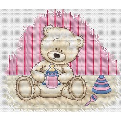 kit Point de croix Luca-S Bruno et son biberon rose