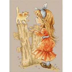 kit Point de croix Luca-S La fillette et le chaton