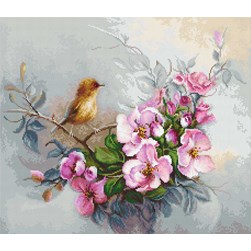 kit Point de croix Luca-S La fauvette et l'églantier