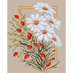 kit Point de croix Luca-S Marguerites et fleurs rouges