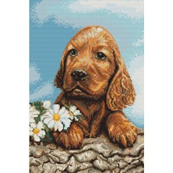 kit Point de croix Luca-S Le chiot et les marguerittes