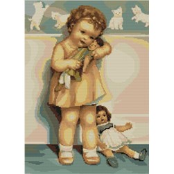 kit Point de croix Luca-S La fillette aux poupées