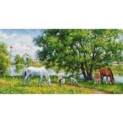 kit Point de croix Luca-S Les chevaux du pâturage