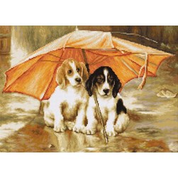 kit Point de croix Luca-S Les deux chien sous le parapluie