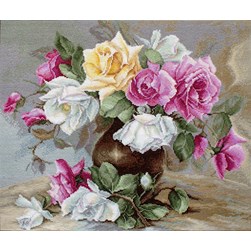 kit Point de croix Luca-S Roses tricolores en vase