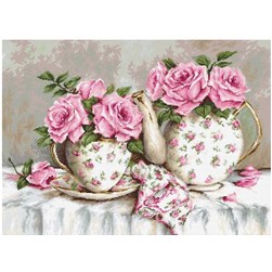 kit Point de croix Luca-S La théière de porcelaine aux roses