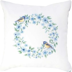 Coussin broderie Point de Croix Luca-S Duo de mésange et couronne bleutée