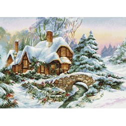kit Point de croix Luca-S Le cottage enneigé