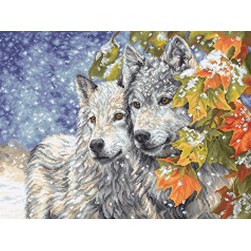 kit Point de croix LETISTITCH Un couple de loup sous la neige