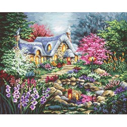 kit Point de croix LETISTITCH Le cottage aux mille fleurs