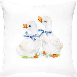 Coussin broderie Point de Croix Luca-S Canetons au ruban bleu