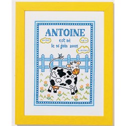 Broderie naissance Marie Coeur La vache de l'enclos