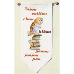 Bannière à broder Marie Coeur Jeux de mots et hibou