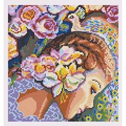 kit Point de croix Marie Coeur Paon et femme aux fleurs