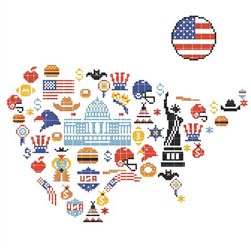 kit Point de croix Marie Coeur Les Etats Unis - carte aux spécialités