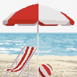 kit Point de croix Marie Coeur Parasol rouge à la plage