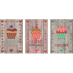 kit Point de croix Marie Coeur Lost 3 tableautins cupcakes