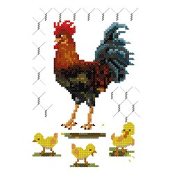 Mini Kit broderie Luc Création Le coq du grillage