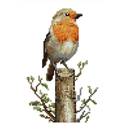Mini Kit broderie Luc Création Le rouge gorge sur le tronc
