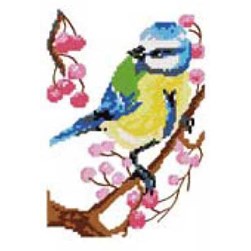 Mini Kit broderie Luc Création La mésange sur la branche de cerisier