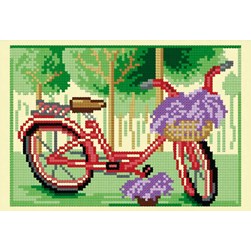 kit Point de croix Luc Création Bicyclette rouge au printemps