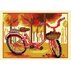 kit Point de croix Luc Création Bicyclette rouge en automne