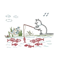 Kit broderie Traditionnelle Au Fil De L'Ange Chat et sa canne à pêche