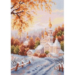 kit Point de croix Magic Needle Village enneigé à l'aurore
