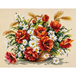 kit Point de croix Magic Needle Généreux bouquet pavots et marguerittes