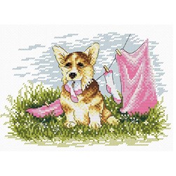 kit Point de croix MP Studia Un chien dans un fil à linge