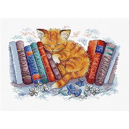 kit Point de croix MP Studia Chaton au milieu des livres