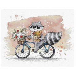 kit Point de croix MP Studia Mon raton laveur fait une ballade à vélo