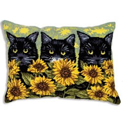Coussin demi point Woolmark Anchor Chats noirs et tournesols