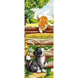 Canevas Mimo Verde Chaton et chien joueur