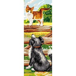 Canevas Mimo Verde Le chien et la chat à la barrière