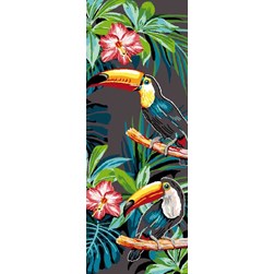 Canevas Mimo Verde Toucans et feuilles exotiques